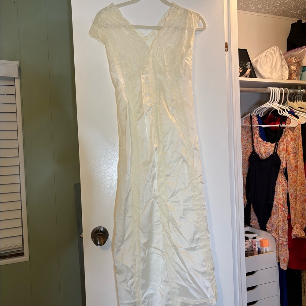 Ivory Lace Bodice Satin Slip Dress